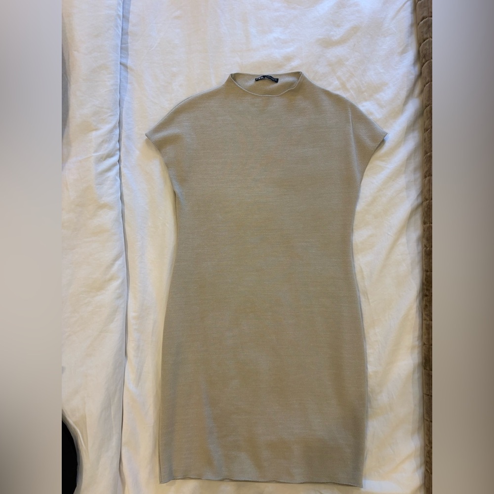 Zara Knit Mock Neck Dress in Taupe